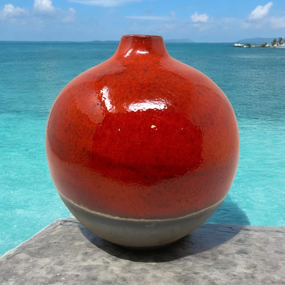 Vintage Crate & Barrel Dipped Glazed Red Stoneware Reactive Bud Vase 5